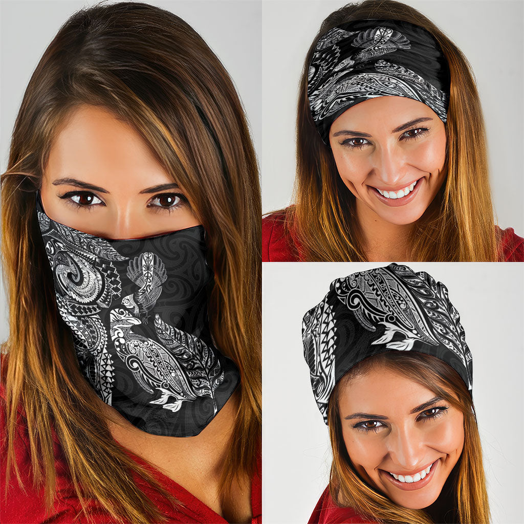 Aotearoa Moko Tribal Tattoo Neck Gaiter New Zealand Maori Penguin and Fantail Black Color