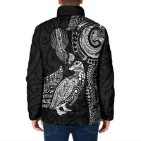 Aotearoa Moko Tribal Tattoo Padded Jacket New Zealand Maori Penguin and Fantail Black Color