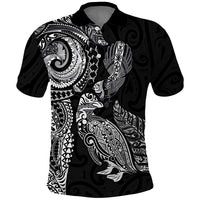 Aotearoa Moko Tribal Tattoo Polo Shirt New Zealand Maori Penguin and Fantail Black Color LT03 Black - Polynesian Pride