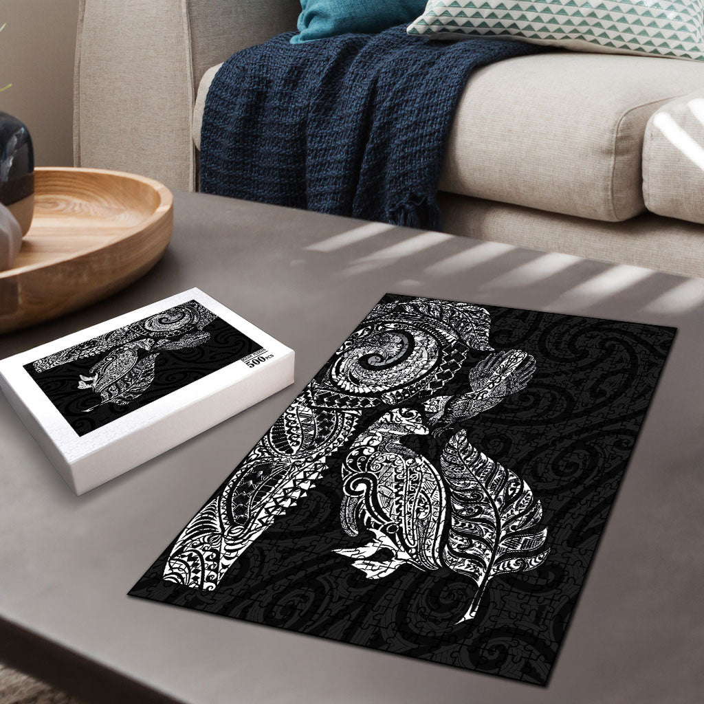 Aotearoa Moko Tribal Tattoo Puzzle New Zealand Maori Penguin and Fantail Black Color