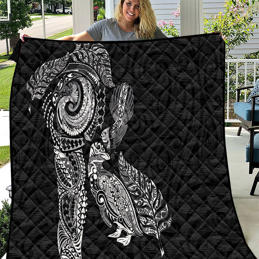 Aotearoa Moko Tribal Tattoo Quilt New Zealand Maori Penguin and Fantail Black Color