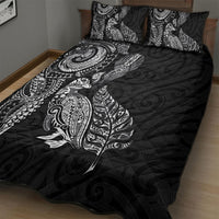 Aotearoa Moko Tribal Tattoo Quilt Bed Set New Zealand Maori Penguin and Fantail Black Color