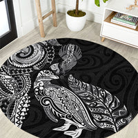 Aotearoa Moko Tribal Tattoo Round Carpet New Zealand Maori Penguin and Fantail Black Color