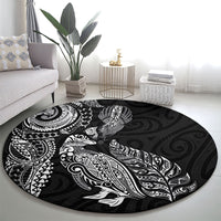 Aotearoa Moko Tribal Tattoo Round Carpet New Zealand Maori Penguin and Fantail Black Color