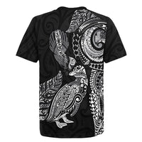 Aotearoa Moko Tribal Tattoo Rugby Jersey New Zealand Maori Penguin and Fantail Black Color