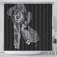 Aotearoa Moko Tribal Tattoo Shower Curtain New Zealand Maori Penguin and Fantail Black Color