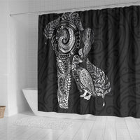 Aotearoa Moko Tribal Tattoo Shower Curtain New Zealand Maori Penguin and Fantail Black Color