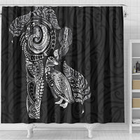 Aotearoa Moko Tribal Tattoo Shower Curtain New Zealand Maori Penguin and Fantail Black Color