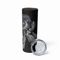 Aotearoa Moko Tribal Tattoo Skinny Tumbler New Zealand Maori Penguin and Fantail Black Color