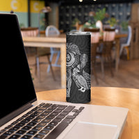Aotearoa Moko Tribal Tattoo Skinny Tumbler New Zealand Maori Penguin and Fantail Black Color