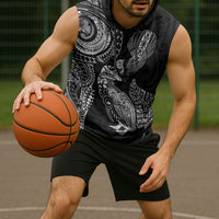 Aotearoa Moko Tribal Tattoo Sleeveless Hoodie New Zealand Maori Penguin and Fantail Black Color
