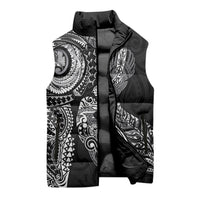 Aotearoa Moko Tribal Tattoo Sleeveless Puffer Jacket New Zealand Maori Penguin and Fantail Black Color