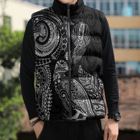 Aotearoa Moko Tribal Tattoo Sleeveless Puffer Jacket New Zealand Maori Penguin and Fantail Black Color