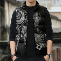Aotearoa Moko Tribal Tattoo Sleeveless Puffer Jacket New Zealand Maori Penguin and Fantail Black Color