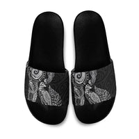 Aotearoa Moko Tribal Tattoo Slide Sandals New Zealand Maori Penguin and Fantail Black Color