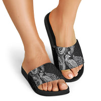 Aotearoa Moko Tribal Tattoo Slide Sandals New Zealand Maori Penguin and Fantail Black Color