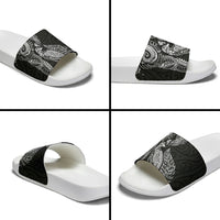 Aotearoa Moko Tribal Tattoo Slide Sandals New Zealand Maori Penguin and Fantail Black Color