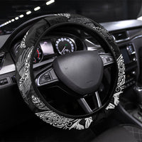 Aotearoa Moko Tribal Tattoo Steering Wheel Cover New Zealand Maori Penguin and Fantail Black Color