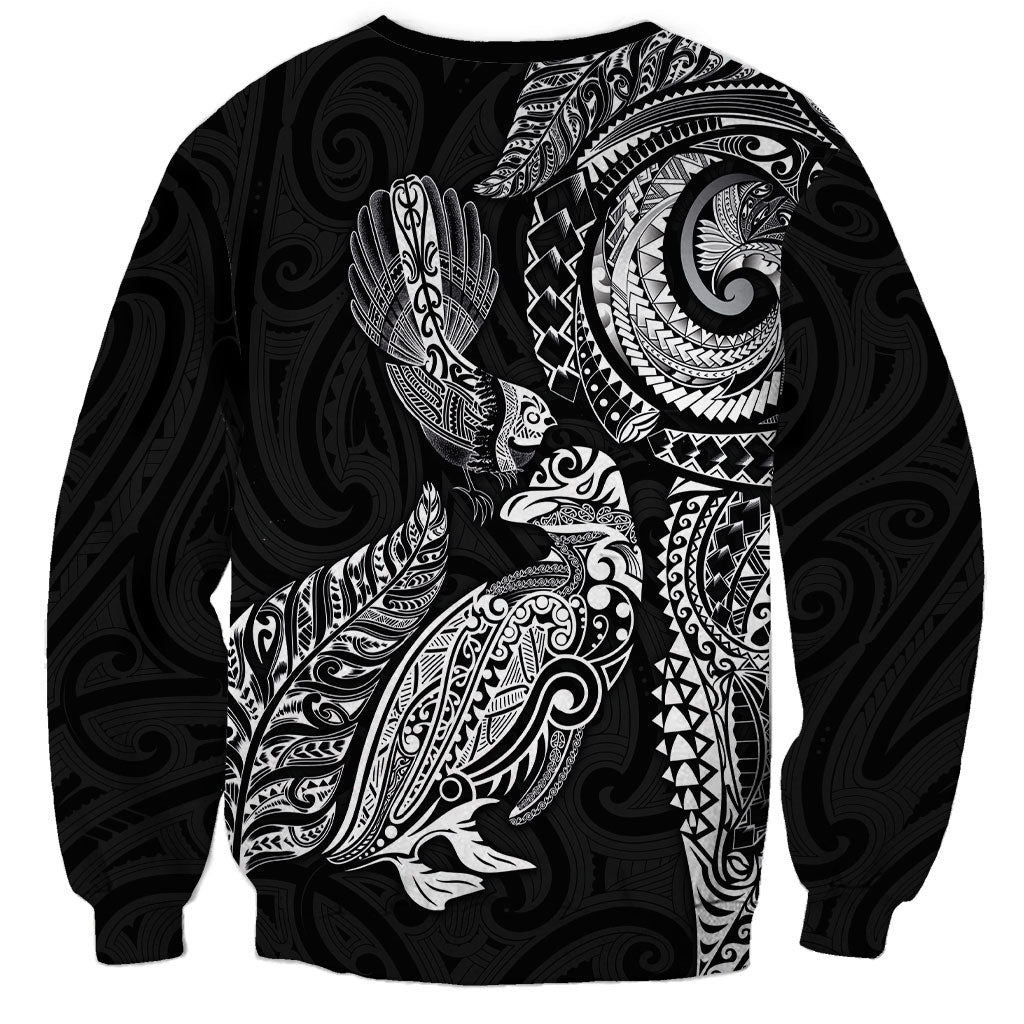 Aotearoa Moko Tribal Tattoo Sweatshirt New Zealand Maori Penguin and Fantail Black Color