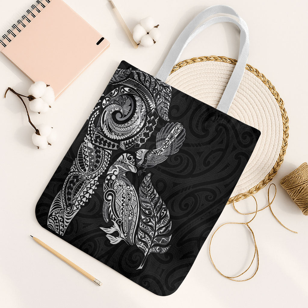 Aotearoa Moko Tribal Tattoo Tote Bag New Zealand Maori Penguin and Fantail Black Color