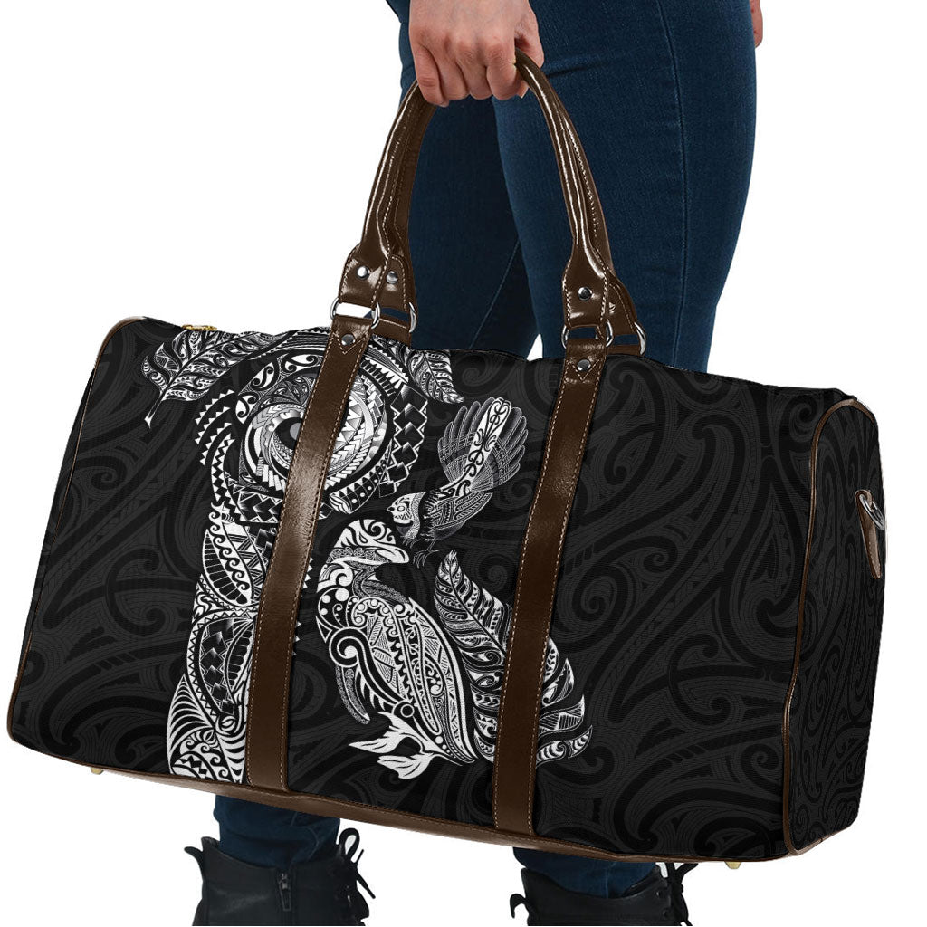 Aotearoa Moko Tribal Tattoo Travel Bag New Zealand Maori Penguin and Fantail Black Color
