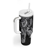 Aotearoa Moko Tribal Tattoo Tumbler With Handle New Zealand Maori Penguin and Fantail Black Color