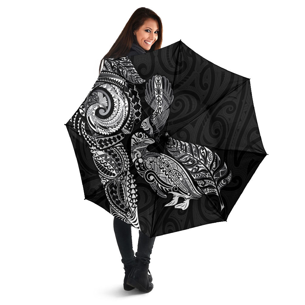 Aotearoa Moko Tribal Tattoo Umbrella New Zealand Maori Penguin and Fantail Black Color