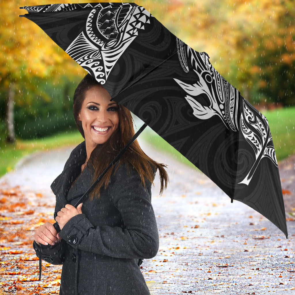 Aotearoa Moko Tribal Tattoo Umbrella New Zealand Maori Penguin and Fantail Black Color