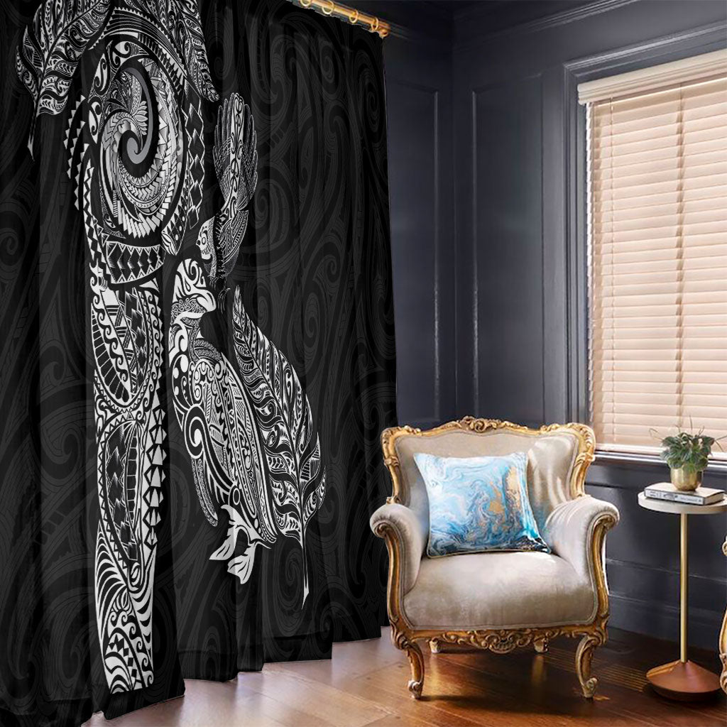 Aotearoa Moko Tribal Tattoo Window Curtain New Zealand Maori Penguin and Fantail Black Color