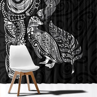 Aotearoa Moko Tribal Tattoo Window Curtain New Zealand Maori Penguin and Fantail Black Color