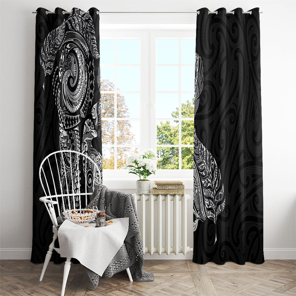 Aotearoa Moko Tribal Tattoo Window Curtain New Zealand Maori Penguin and Fantail Black Color