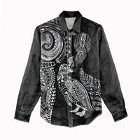 Aotearoa Moko Tribal Tattoo Women Casual Shirt New Zealand Maori Penguin and Fantail Black Color