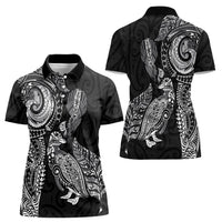 Aotearoa Moko Tribal Tattoo Women Polo Shirt New Zealand Maori Penguin and Fantail Black Color