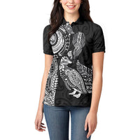 Aotearoa Moko Tribal Tattoo Women Polo Shirt New Zealand Maori Penguin and Fantail Black Color