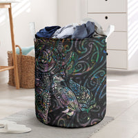 Aotearoa Moko Tribal Tattoo Laundry Basket New Zealand Maori Penguin and Fantail Paua Shell Style