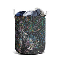 Aotearoa Moko Tribal Tattoo Laundry Basket New Zealand Maori Penguin and Fantail Paua Shell Style