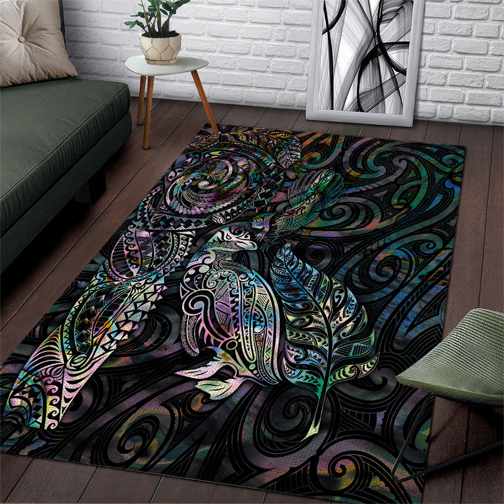 Aotearoa Moko Tribal Tattoo Area Rug New Zealand Maori Penguin and Fantail Paua Shell Style LT03 Multicolor - Polynesian Pride