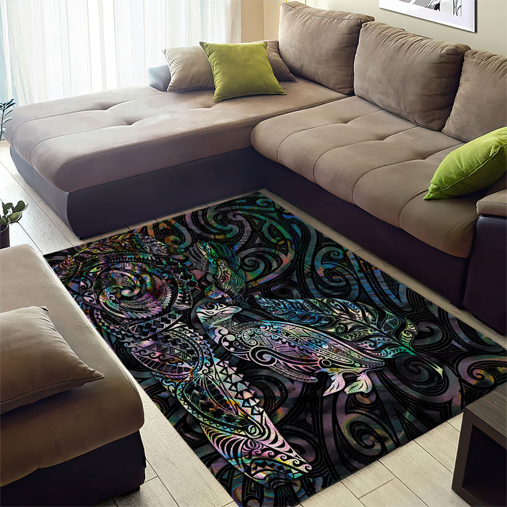 Aotearoa Moko Tribal Tattoo Area Rug New Zealand Maori Penguin and Fantail Paua Shell Style LT03 - Polynesian Pride