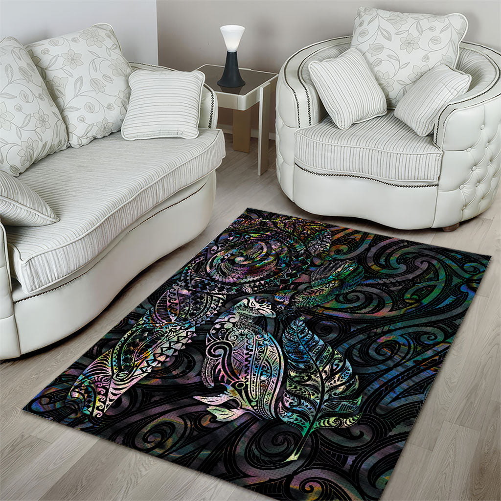 Aotearoa Moko Tribal Tattoo Area Rug New Zealand Maori Penguin and Fantail Paua Shell Style LT03 - Polynesian Pride