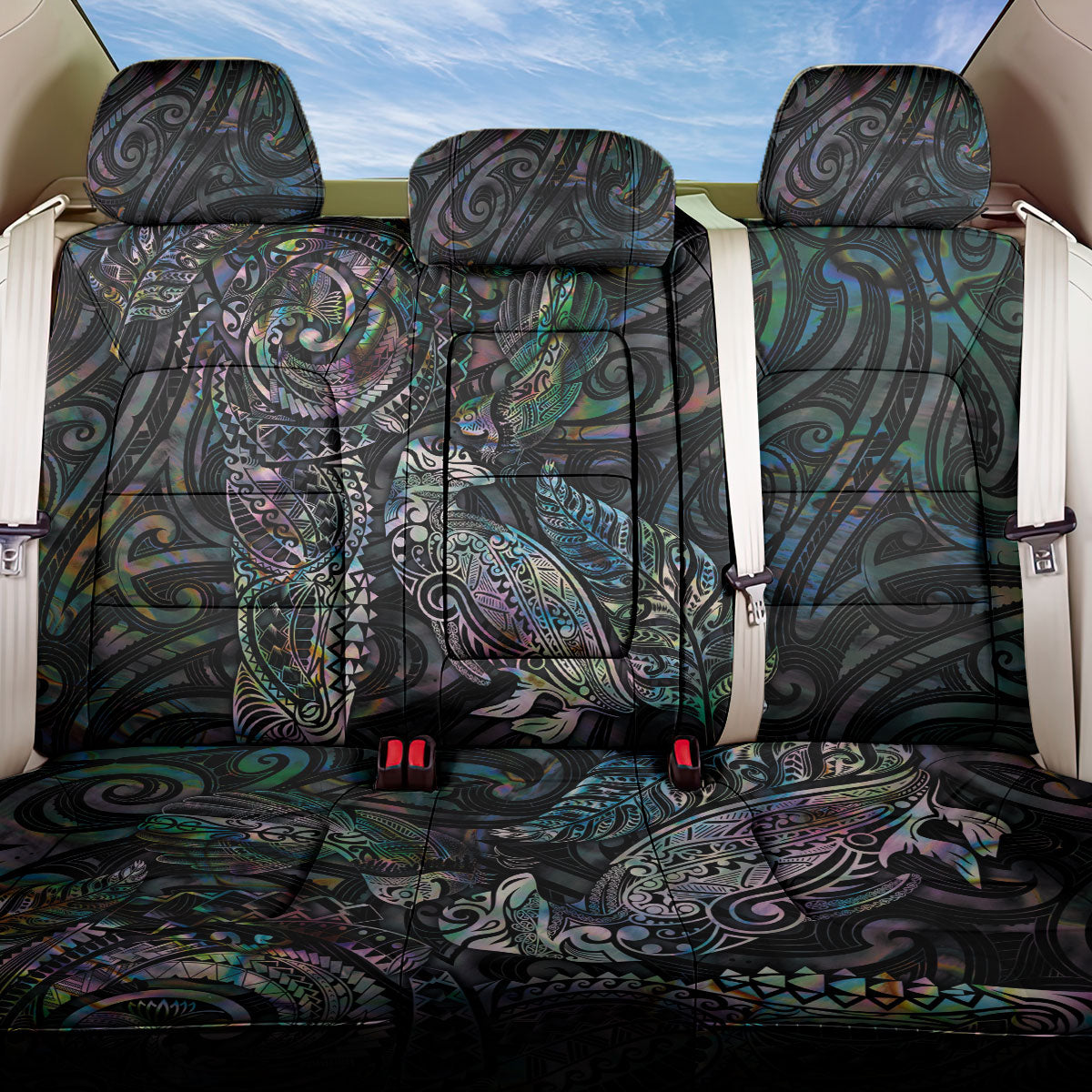 Aotearoa Moko Tribal Tattoo Back Car Seat Cover New Zealand Maori Penguin and Fantail Paua Shell Style