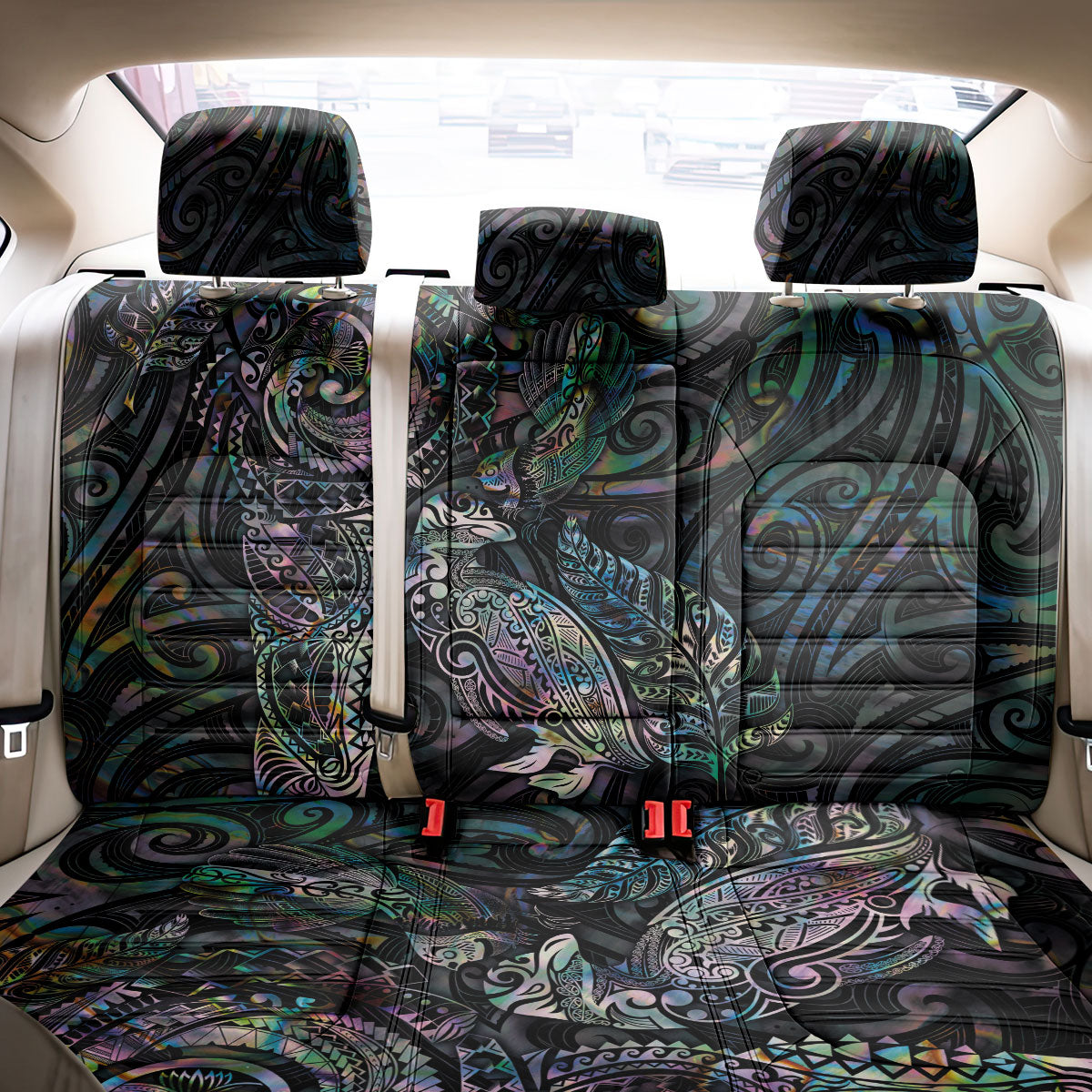 Aotearoa Moko Tribal Tattoo Back Car Seat Cover New Zealand Maori Penguin and Fantail Paua Shell Style