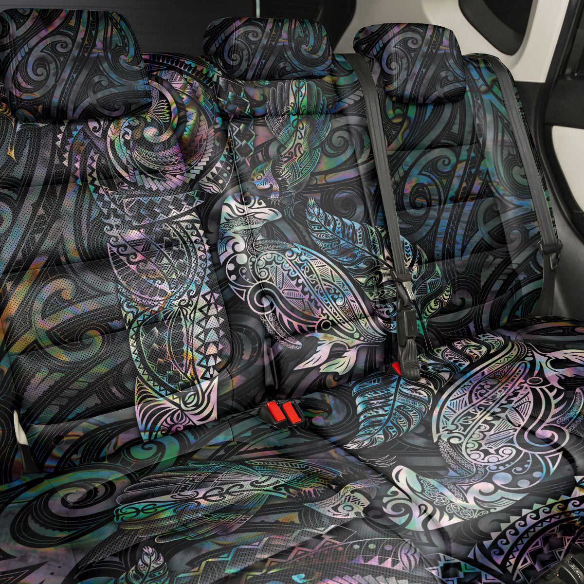 Aotearoa Moko Tribal Tattoo Back Car Seat Cover New Zealand Maori Penguin and Fantail Paua Shell Style
