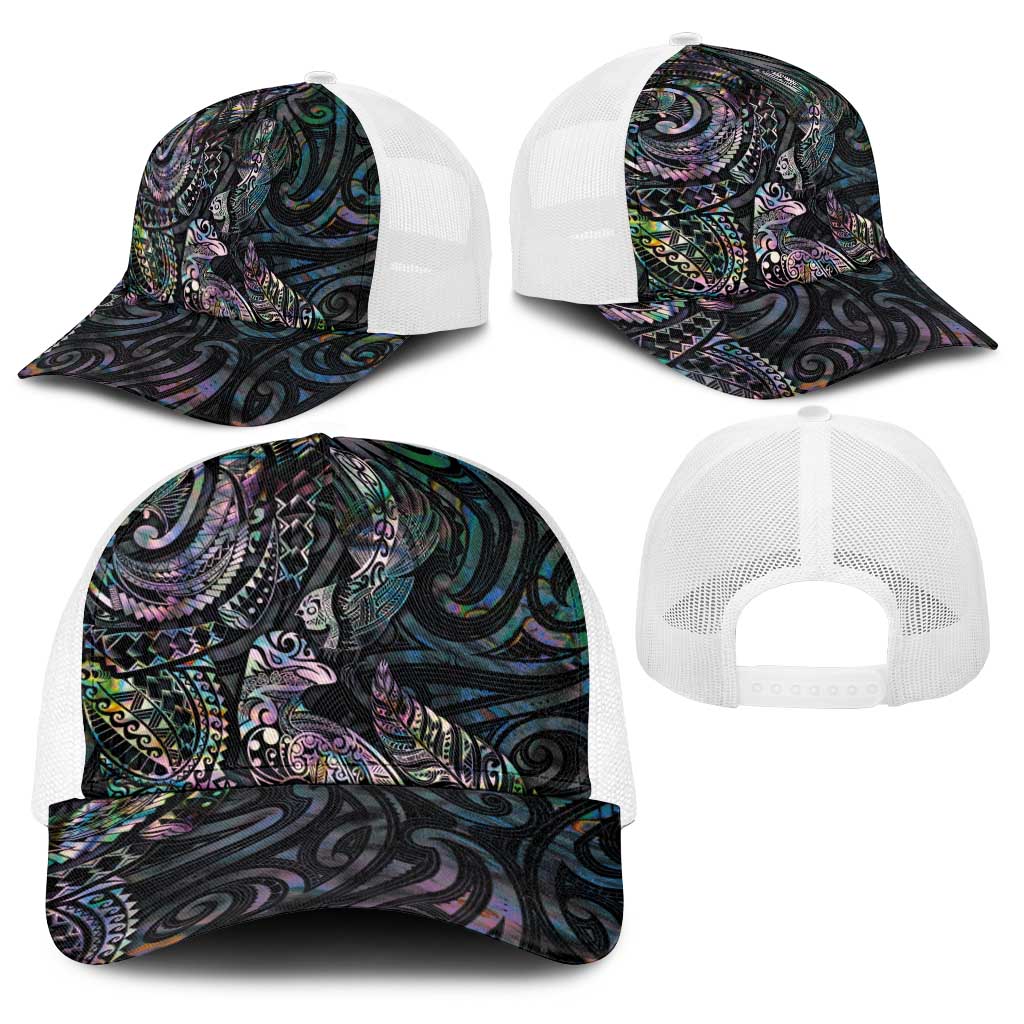 Aotearoa Moko Tribal Tattoo Baseball Net Cap New Zealand Maori Penguin and Fantail Paua Shell Style
