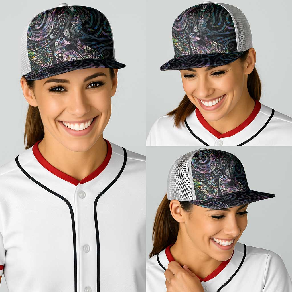 Aotearoa Moko Tribal Tattoo Baseball Net Cap New Zealand Maori Penguin and Fantail Paua Shell Style