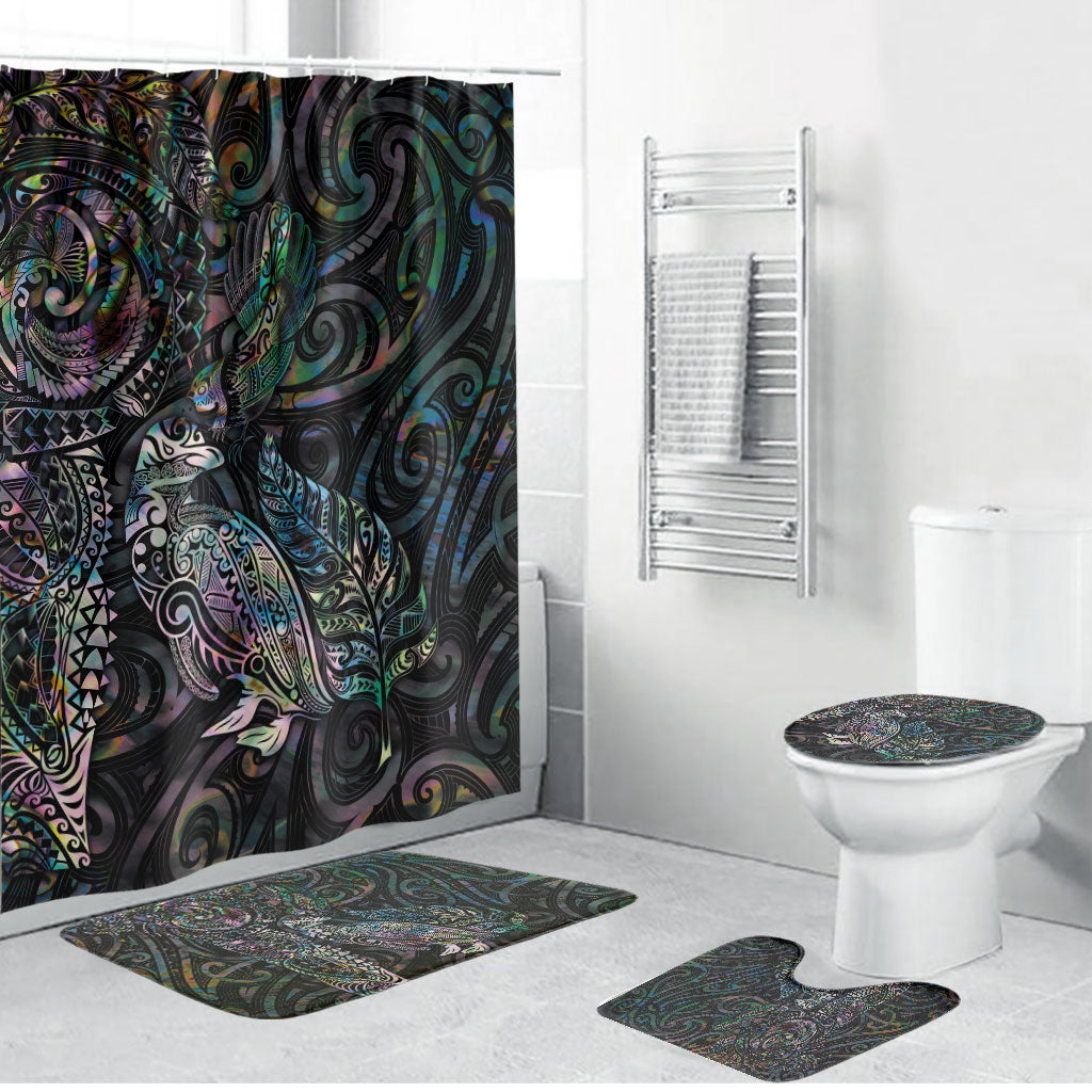 Aotearoa Moko Tribal Tattoo Bathroom Set New Zealand Maori Penguin and Fantail Paua Shell Style