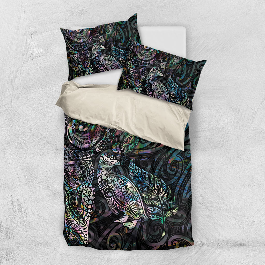 Aotearoa Moko Tribal Tattoo Bedding Set New Zealand Maori Penguin and Fantail Paua Shell Style