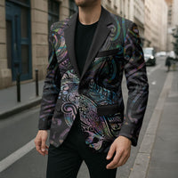 Aotearoa Moko Tribal Tattoo Blazer New Zealand Maori Penguin and Fantail Paua Shell Style