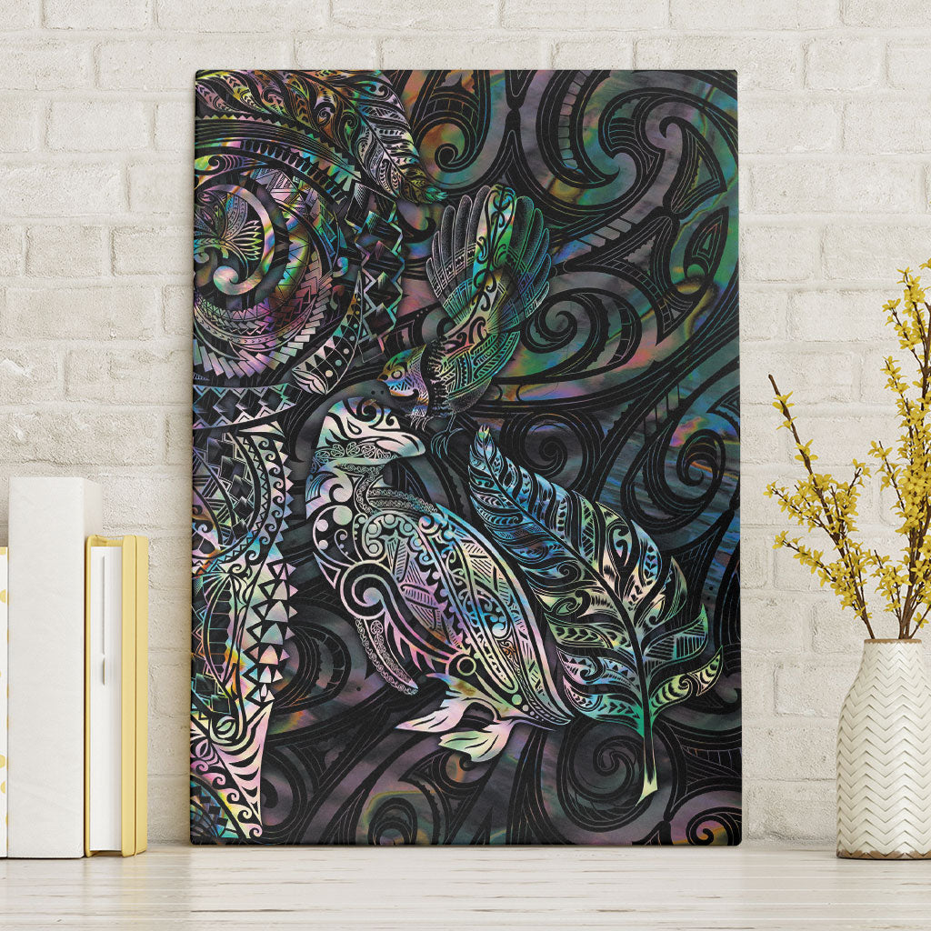 Aotearoa Moko Tribal Tattoo Canvas Wall Art New Zealand Maori Penguin and Fantail Paua Shell Style LT03 Without Frame Multicolor - Polynesian Pride
