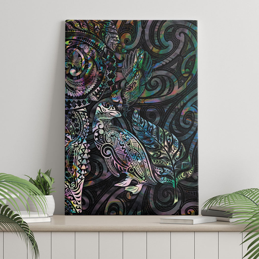 Aotearoa Moko Tribal Tattoo Canvas Wall Art New Zealand Maori Penguin and Fantail Paua Shell Style LT03 - Polynesian Pride