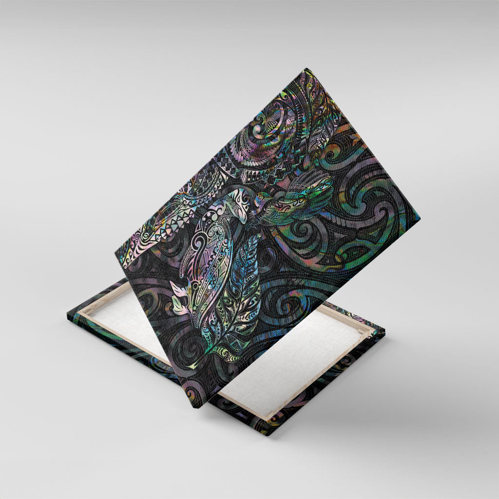 Aotearoa Moko Tribal Tattoo Canvas Wall Art New Zealand Maori Penguin and Fantail Paua Shell Style LT03 With Frame Multicolor - Polynesian Pride